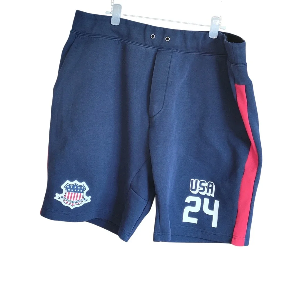 Polo Ralph Lauren USA 24 Refined Navy Double Knit Athletic Shorts Mens Size XXL